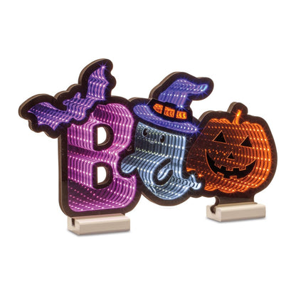 10" Purple Orange And Black Acrylic Halloween Tabletop Sign with LED HomeRoots