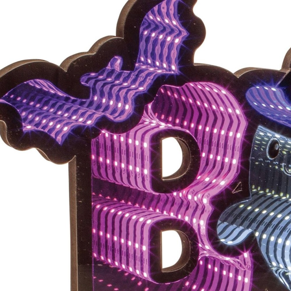 10" Purple Orange And Black Acrylic Halloween Tabletop Sign with LED HomeRoots