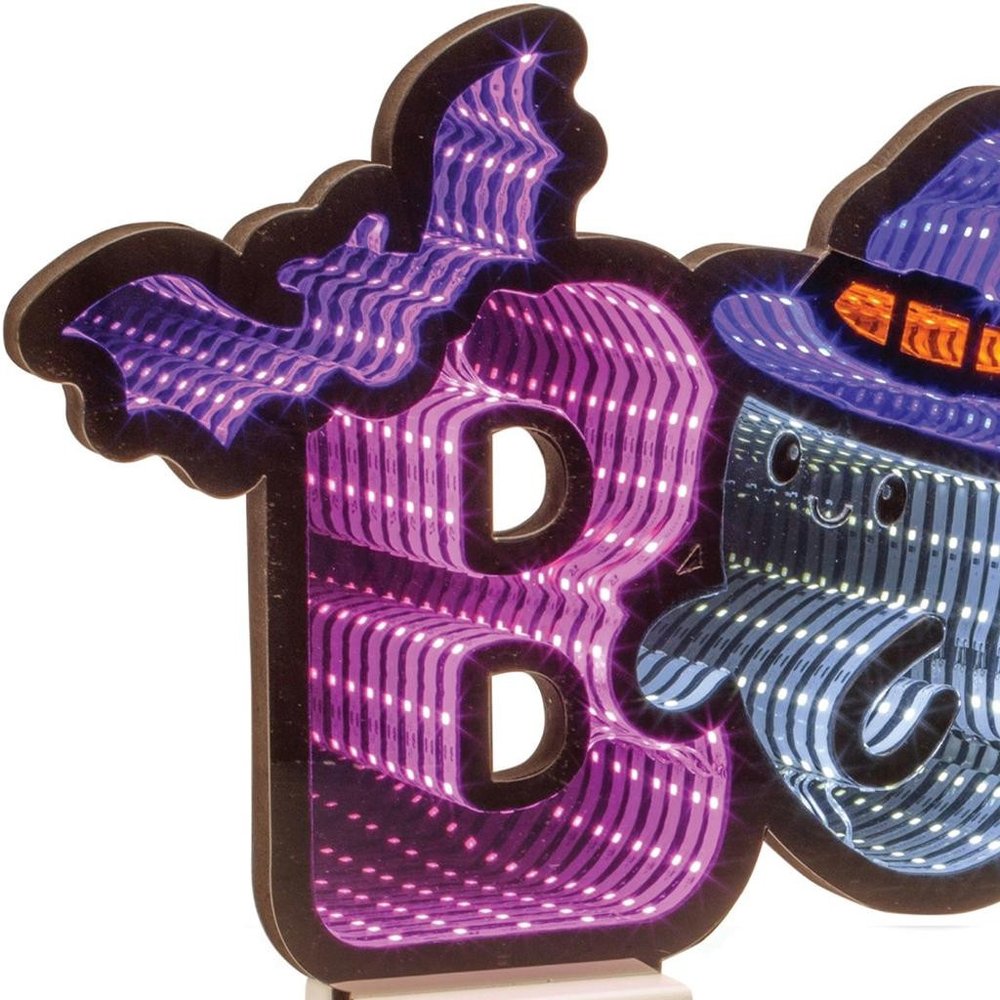 10" Purple Orange And Black Acrylic Halloween Tabletop Sign with LED HomeRoots