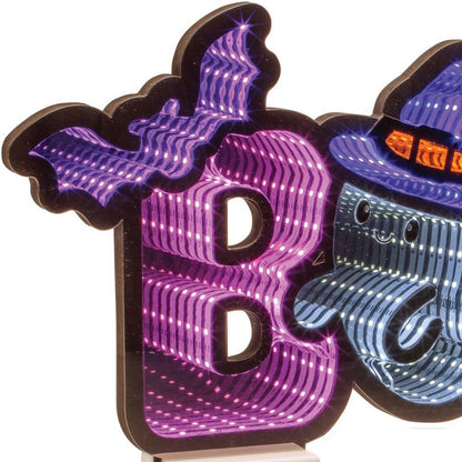 10" Purple Orange And Black Acrylic Halloween Tabletop Sign with LED HomeRoots