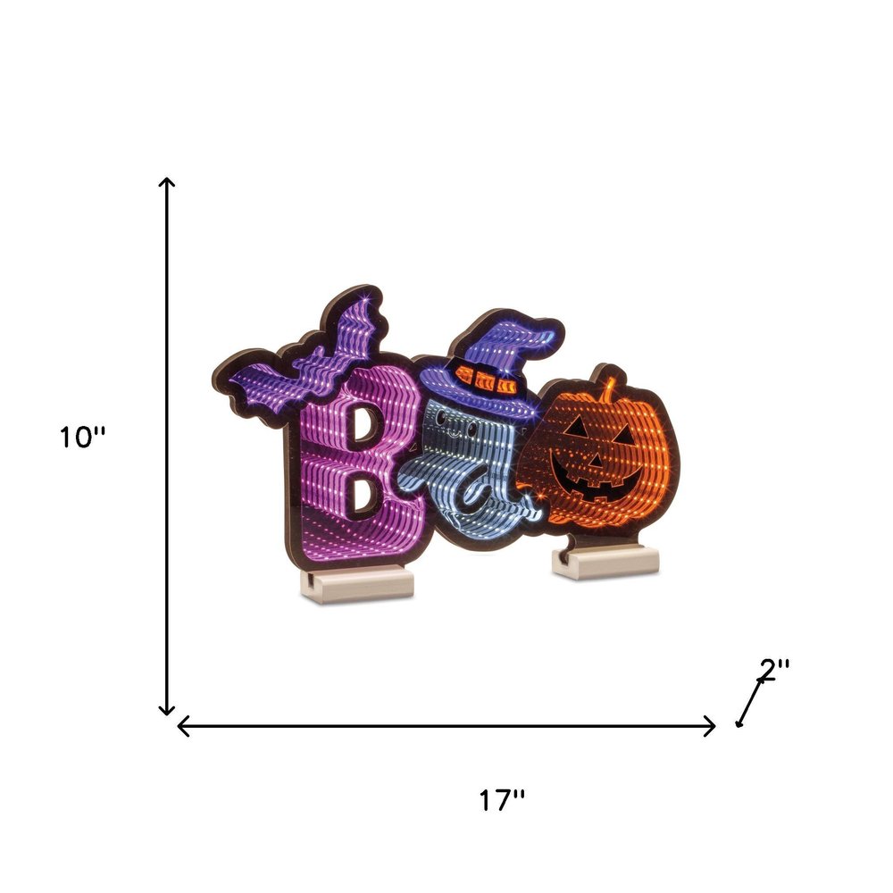 10" Purple Orange And Black Acrylic Halloween Tabletop Sign with LED HomeRoots