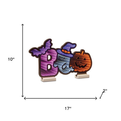 10" Purple Orange And Black Acrylic Halloween Tabletop Sign with LED HomeRoots