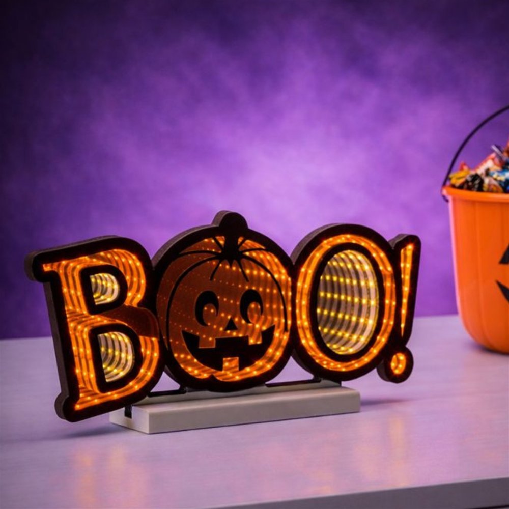 8" Orange And Black Acrylic Halloween Tabletop Sign with LED HomeRoots