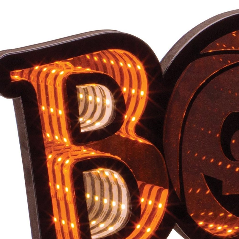 8" Orange And Black Acrylic Halloween Tabletop Sign with LED HomeRoots