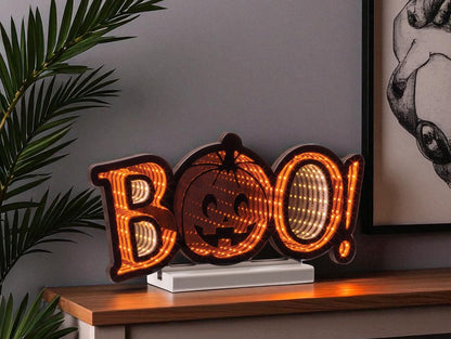 8" Orange And Black Acrylic Halloween Tabletop Sign with LED HomeRoots