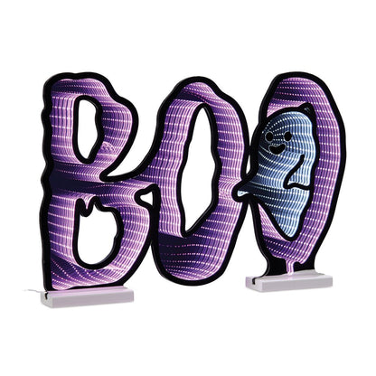 16" Purple Black And White Acrylic Halloween Ghost Tabletop Sign with LED HomeRoots