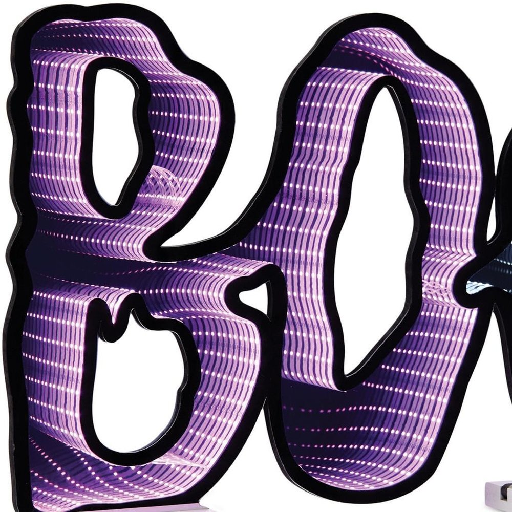 16" Purple Black And White Acrylic Halloween Ghost Tabletop Sign with LED HomeRoots
