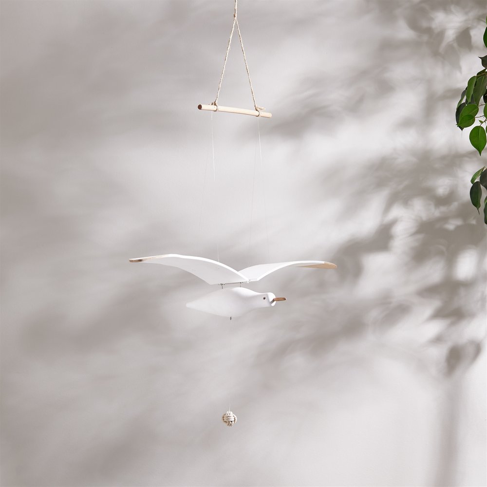 37" White And Natural Hanging Seagull Decorative Sculpture HomeRoots