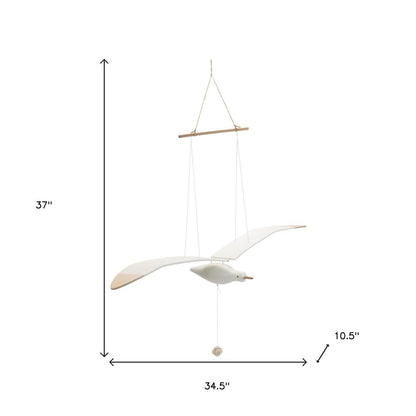 37" White And Natural Hanging Seagull Decorative Sculpture HomeRoots