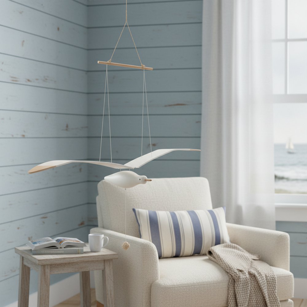 37" White And Natural Hanging Seagull Decorative Sculpture HomeRoots