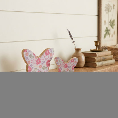 Set of Two White And Pink Wood Butterfly Tabletop Sculptures HomeRoots