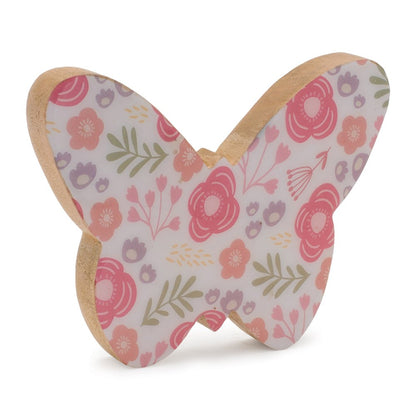 Set of Two White And Pink Wood Butterfly Tabletop Sculptures HomeRoots