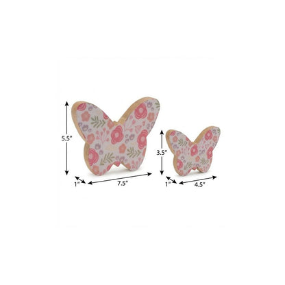 Set of Two White And Pink Wood Butterfly Tabletop Sculptures HomeRoots