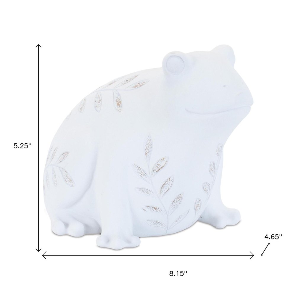 Set of Two White Polyresin Frog And Turtle Figurines HomeRoots