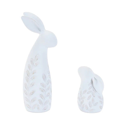 Set of Two White Polyresin Rabbit Figurines HomeRoots
