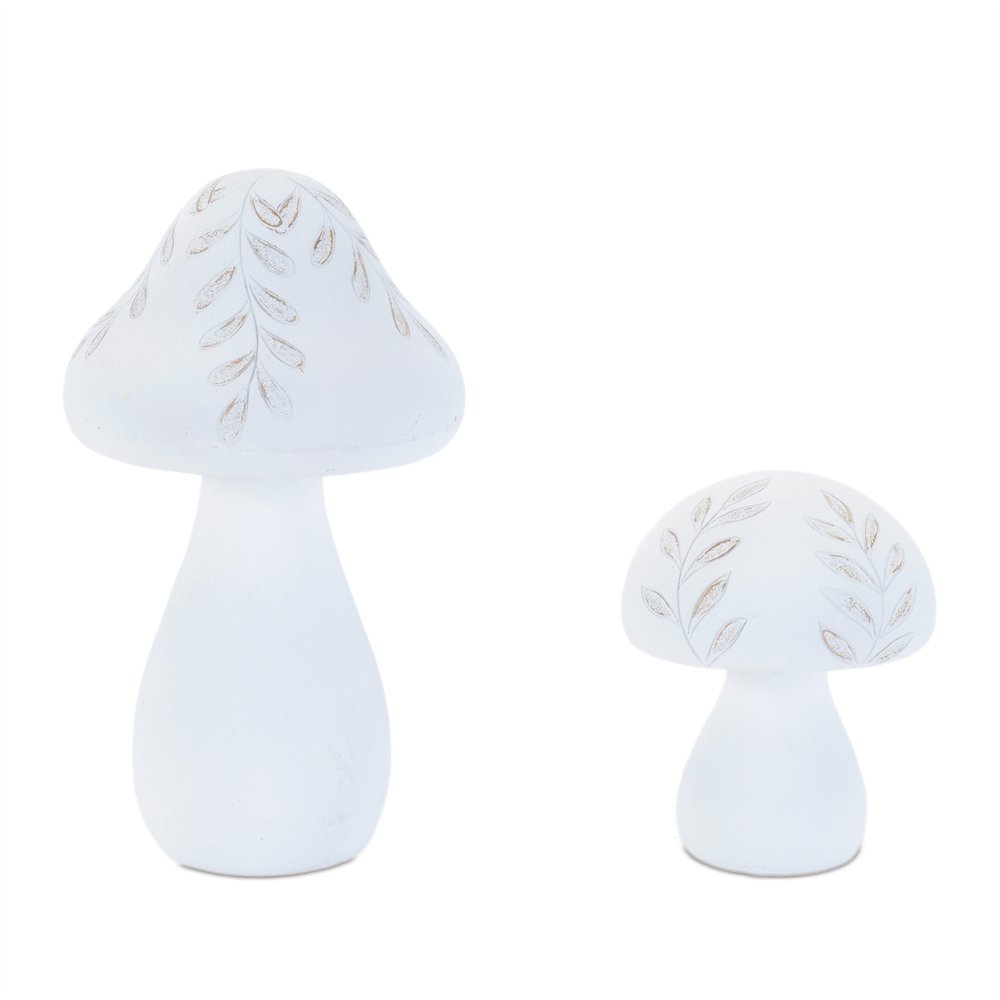 Set of Two White Polyresin Mushroom Tabletop Sculpture HomeRoots