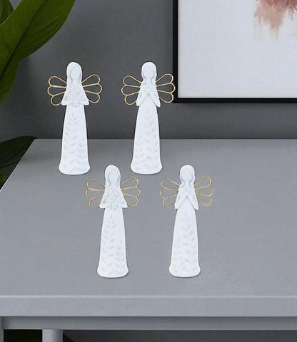 Set of Two White And Gold Polyresin Angel Figurine HomeRoots