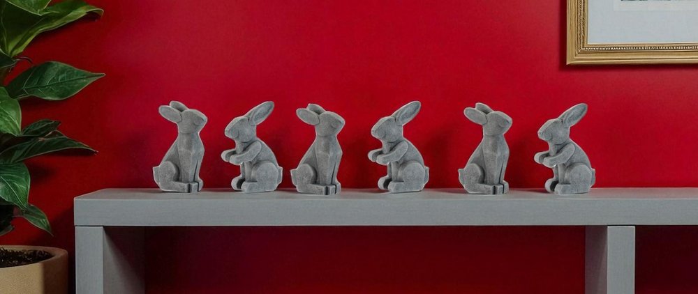 Set of Two Gray Polyresin Rabbit Figurine HomeRoots