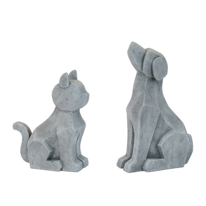 Set of Two Gray Polyresin Cat And Dog Figurines HomeRoots