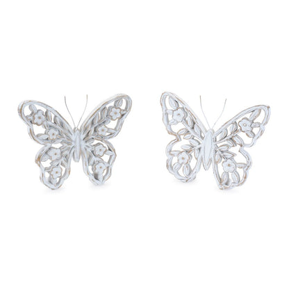 Set of Two White And Beige Polyresin Butterfly Tabletop Sculptures HomeRoots