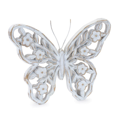 Set of Two White And Beige Polyresin Butterfly Tabletop Sculptures HomeRoots