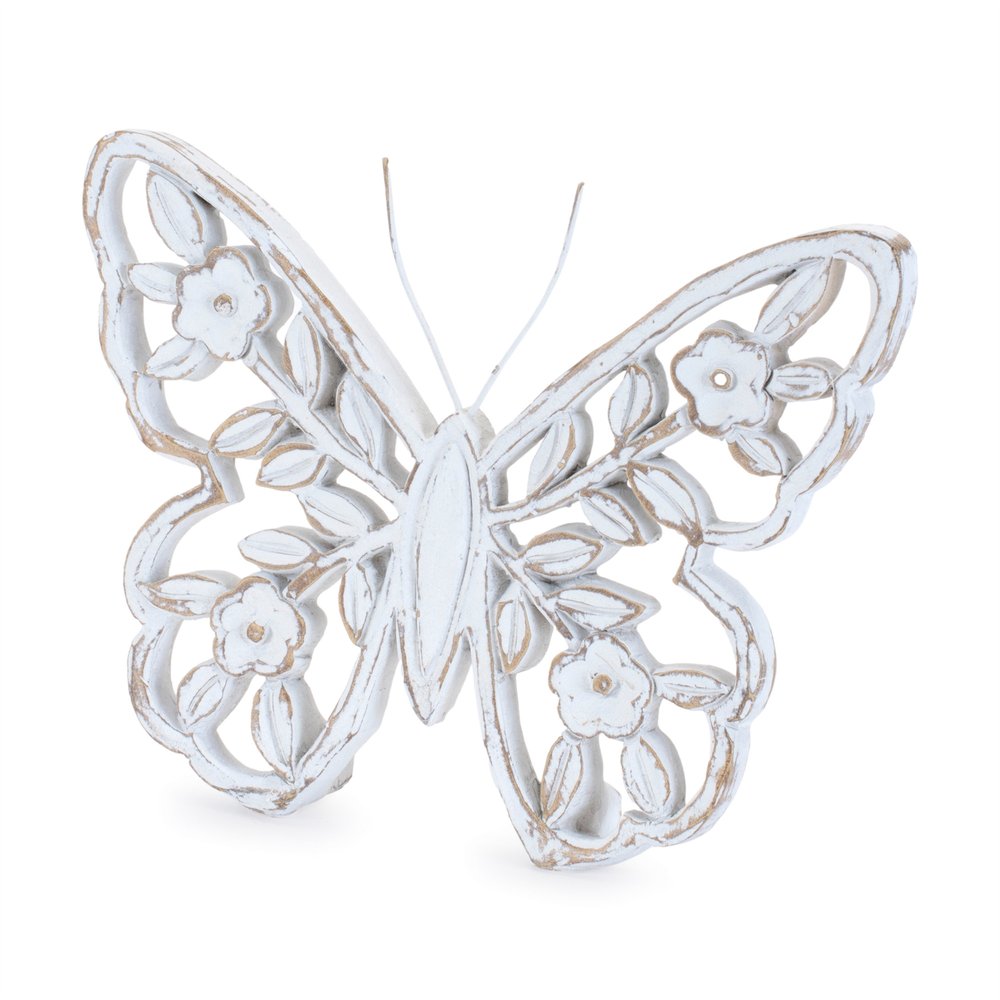 Set of Two White And Beige Polyresin Butterfly Tabletop Sculptures HomeRoots