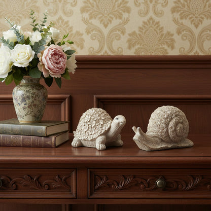 Set of Two Brown Polyresin Snail And Turtle Tabletop Sculptures HomeRoots