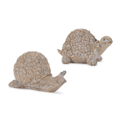 Set of Two Brown Polyresin Snail And Turtle Tabletop Sculptures HomeRoots