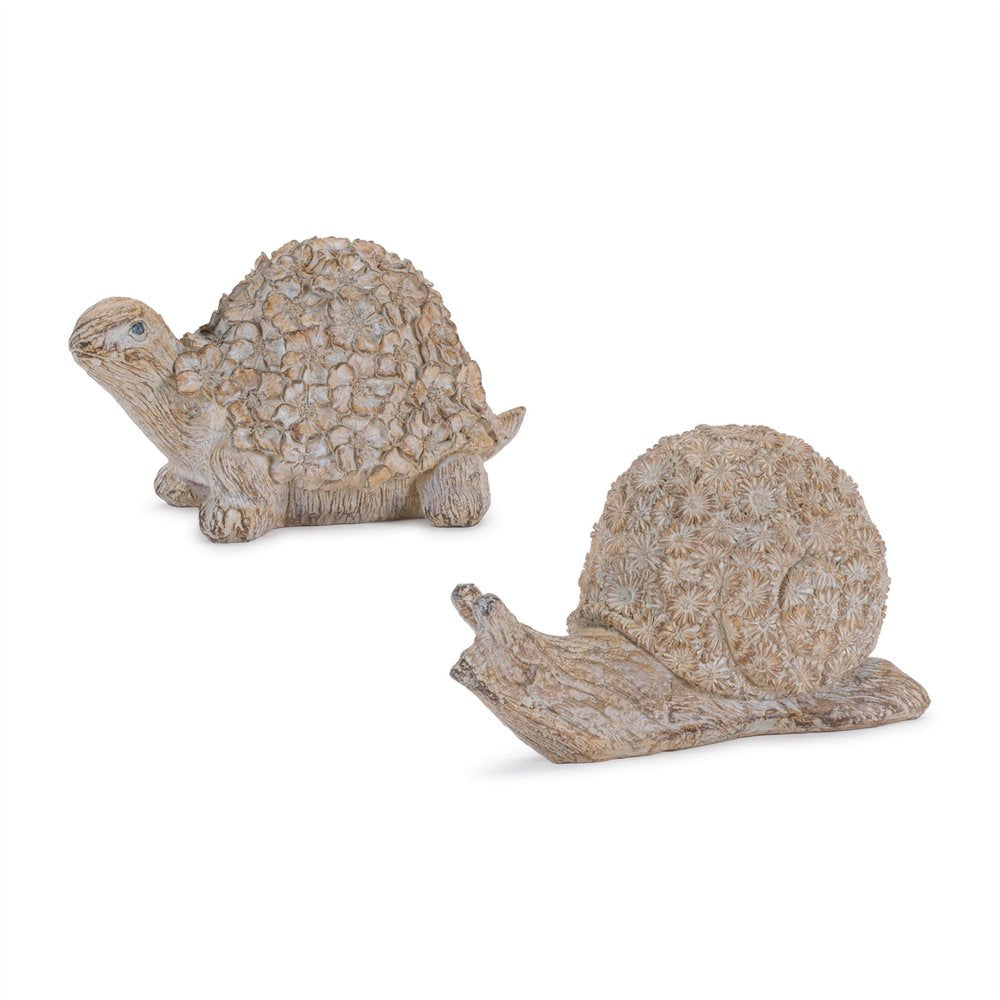 Set of Two Brown Polyresin Snail And Turtle Tabletop Sculptures HomeRoots