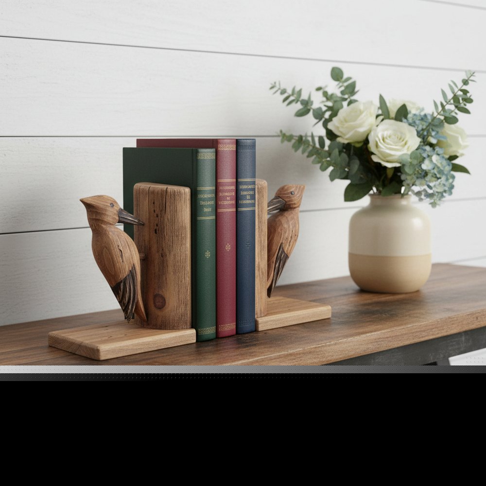 Set of Two Brown Wood Bird Decorative Bookends HomeRoots