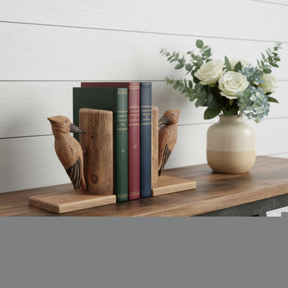 Set of Two Brown Wood Bird Decorative Bookends HomeRoots