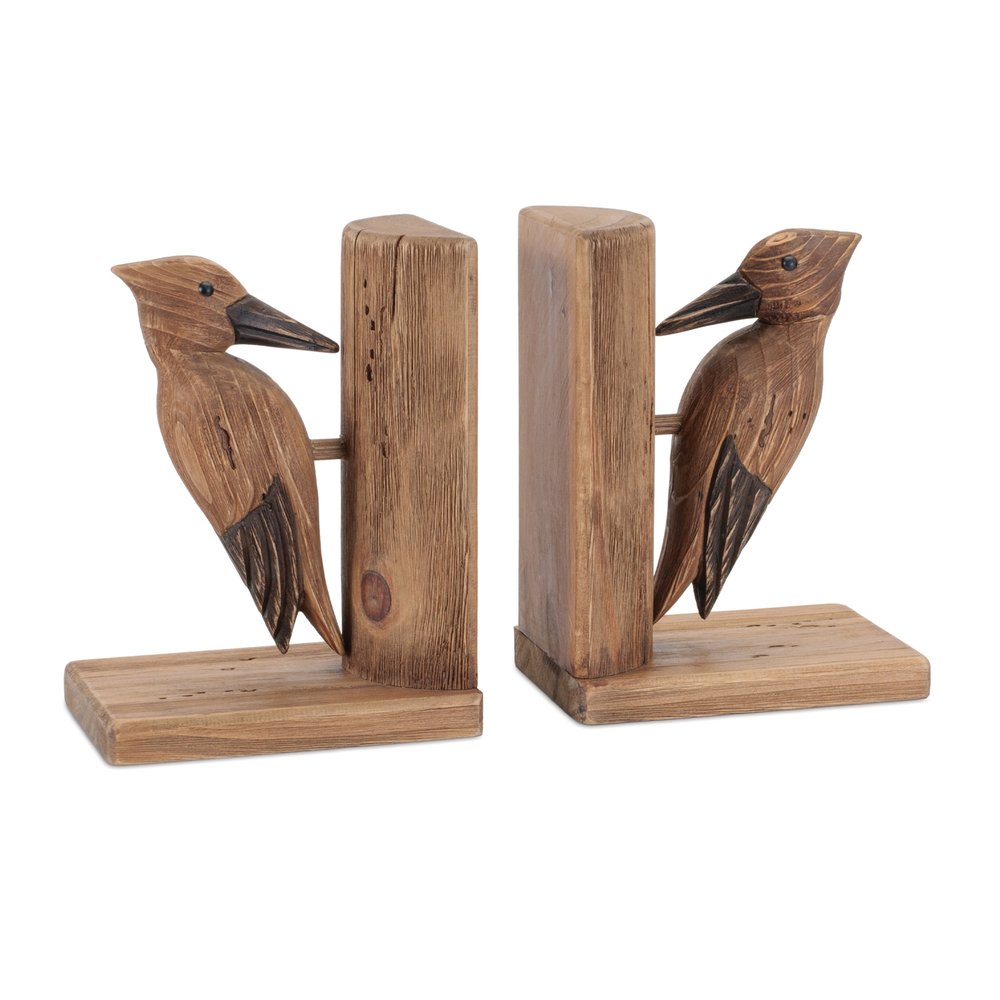 Set of Two Brown Wood Bird Decorative Bookends HomeRoots