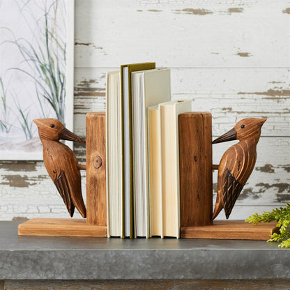 Set of Two Brown Wood Bird Decorative Bookends HomeRoots