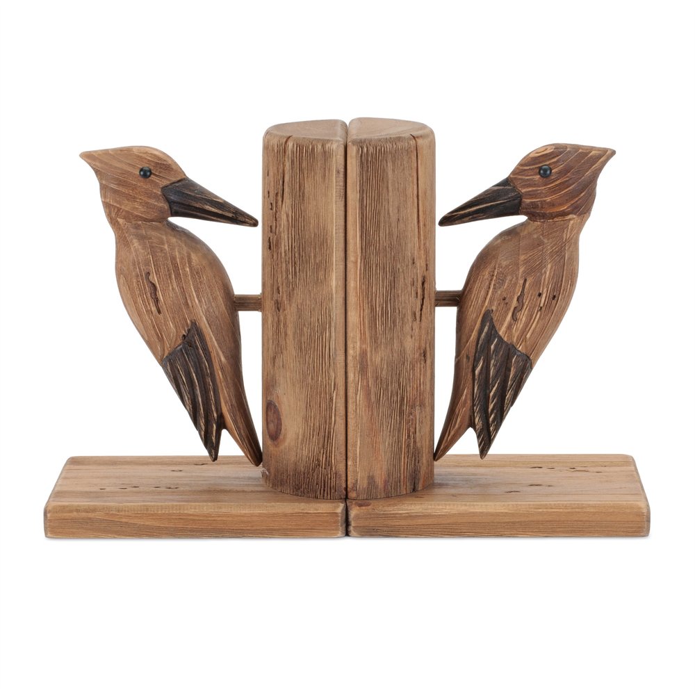 Set of Two Brown Wood Bird Decorative Bookends HomeRoots