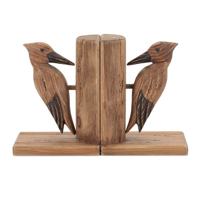 Set of Two Brown Wood Bird Decorative Bookends HomeRoots