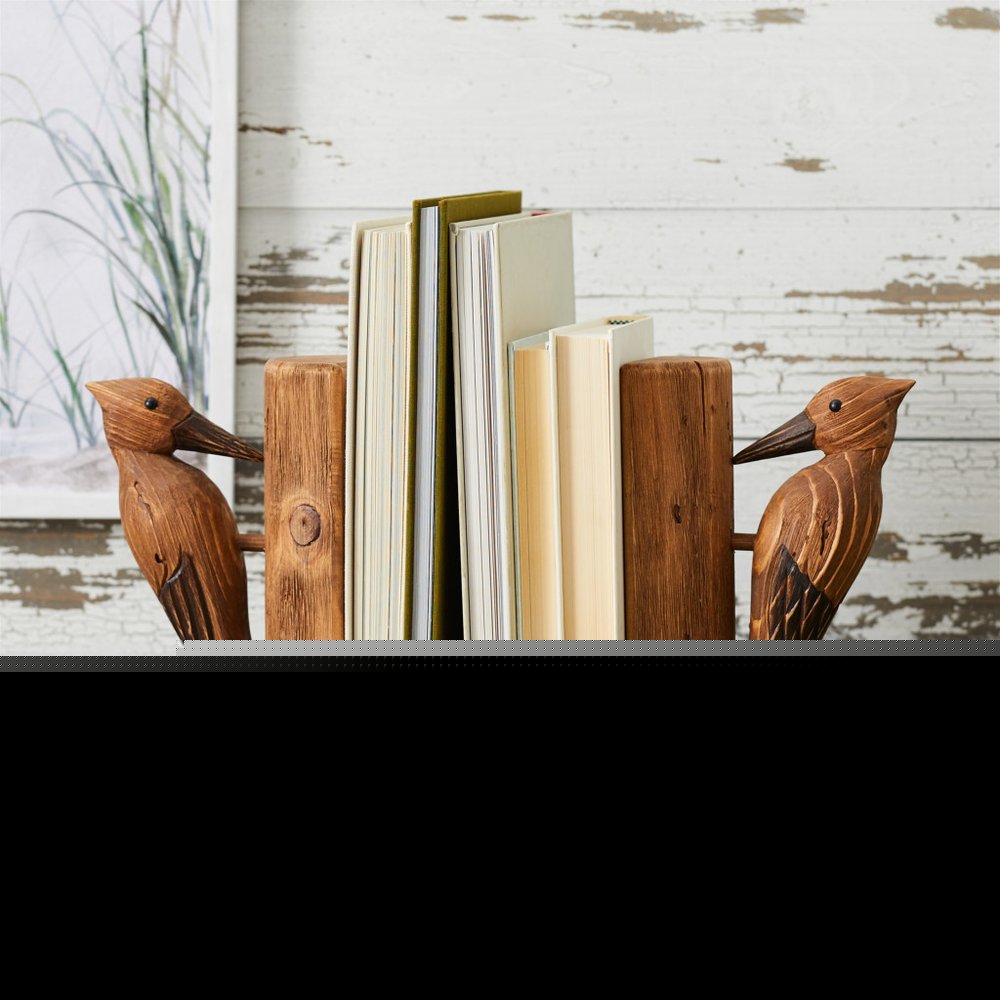 Set of Two Brown Wood Bird Decorative Bookends HomeRoots