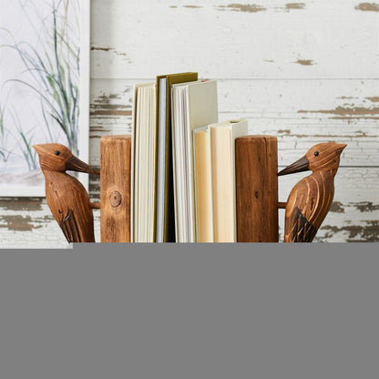 Set of Two Brown Wood Bird Decorative Bookends HomeRoots
