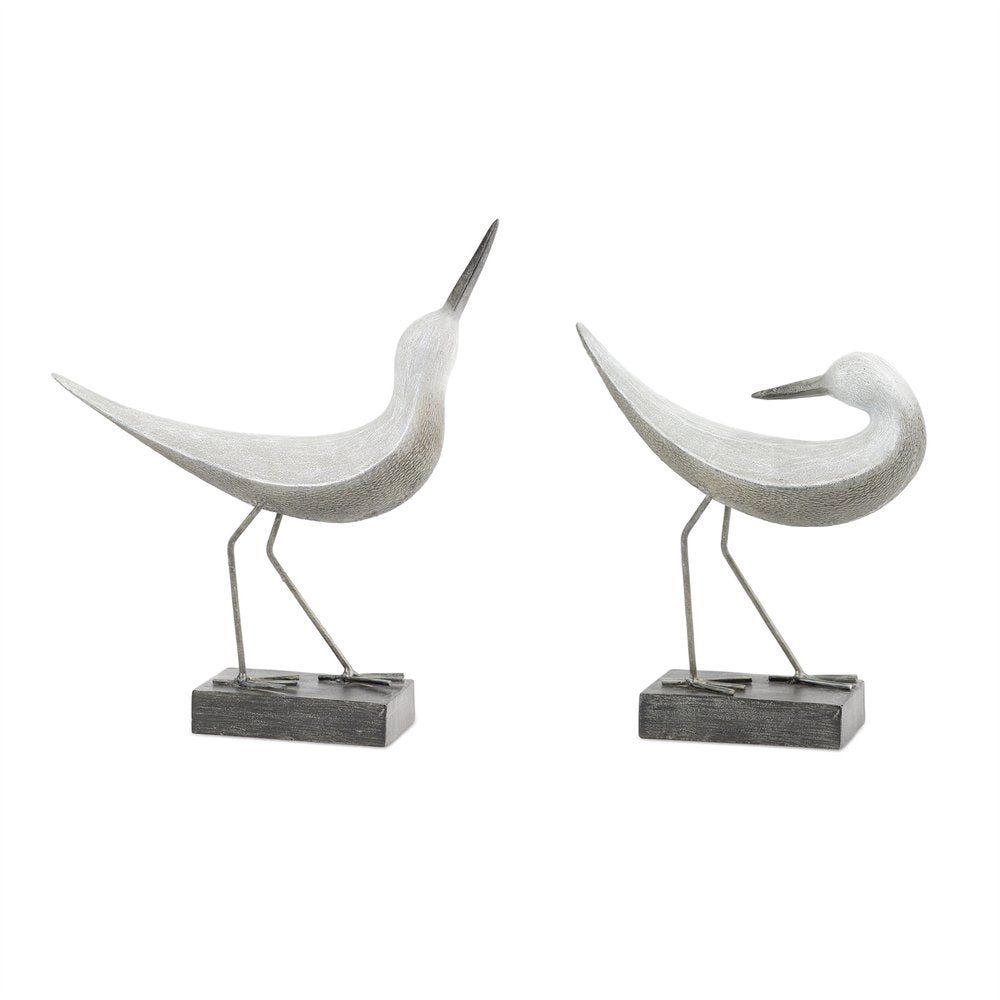 Set of Two White Polyresin Bird Figurine HomeRoots