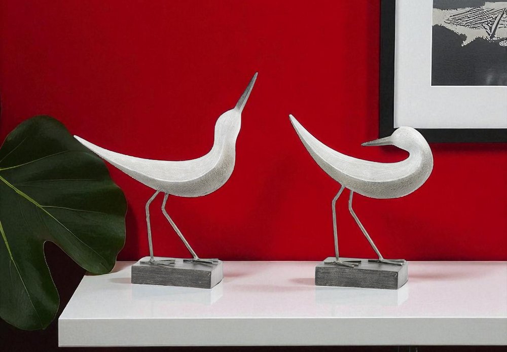 Set of Two White Polyresin Bird Figurine HomeRoots