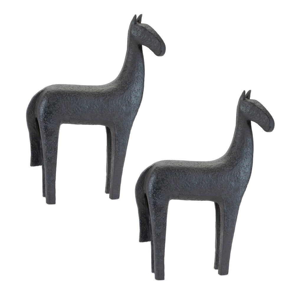 Set of Two Black Polyresin Horse Tabletop Sculpture HomeRoots