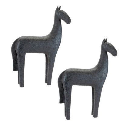 Set of Two Black Polyresin Horse Tabletop Sculpture HomeRoots