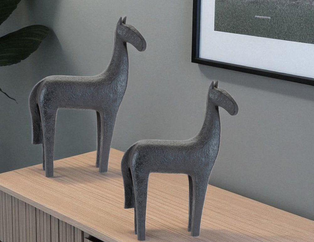 Set of Two Black Polyresin Horse Tabletop Sculpture HomeRoots