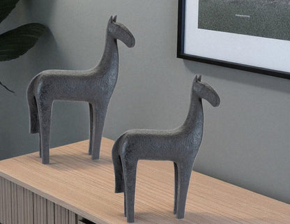 Set of Two Black Polyresin Horse Tabletop Sculpture HomeRoots