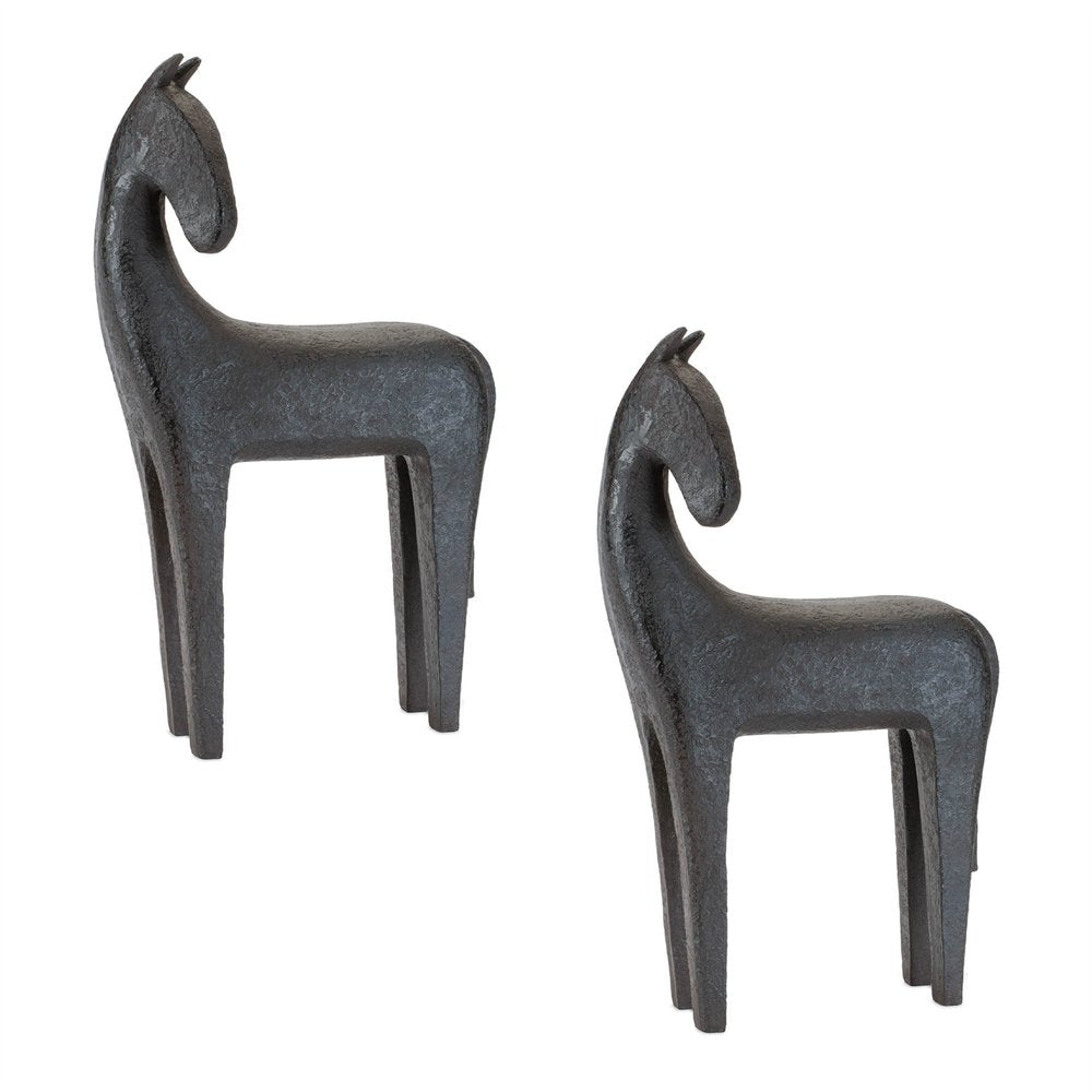 Set of Two Black Polyresin Horse Tabletop Sculpture HomeRoots