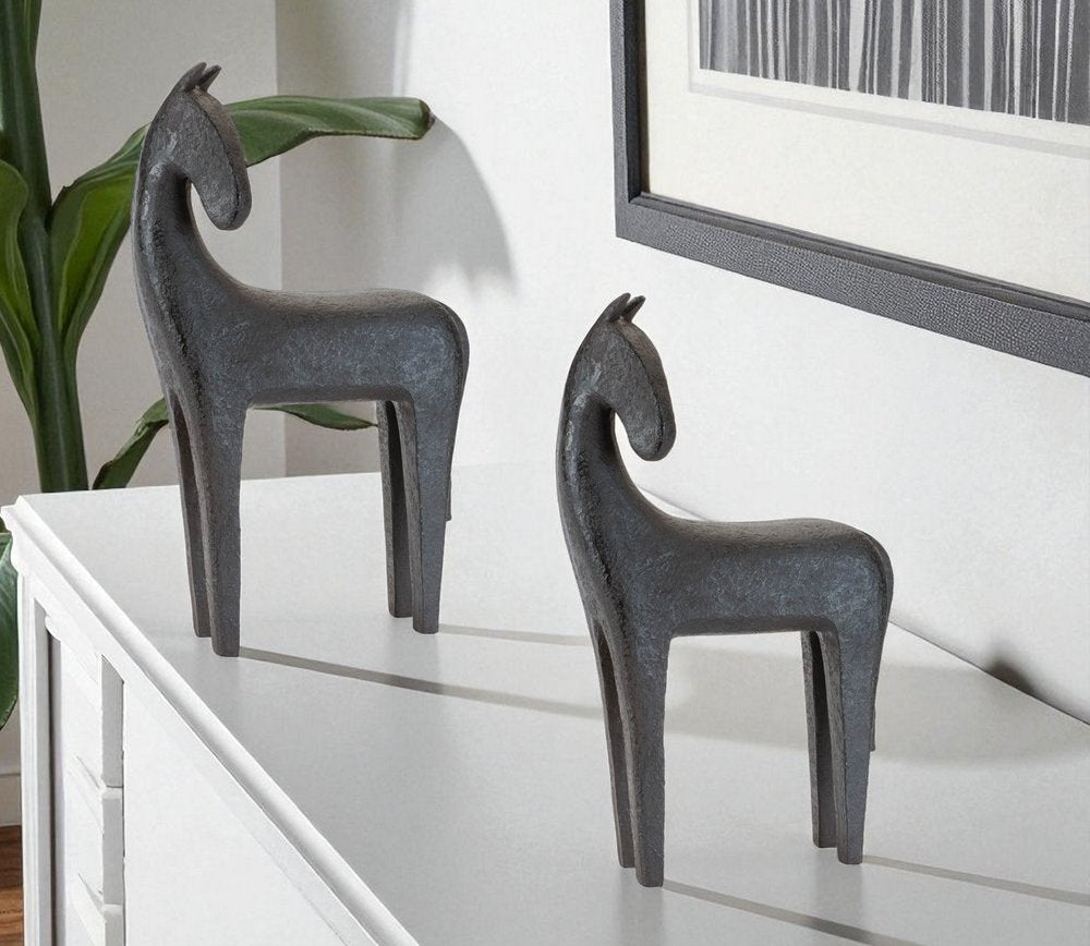 Set of Two Black Polyresin Horse Tabletop Sculpture HomeRoots