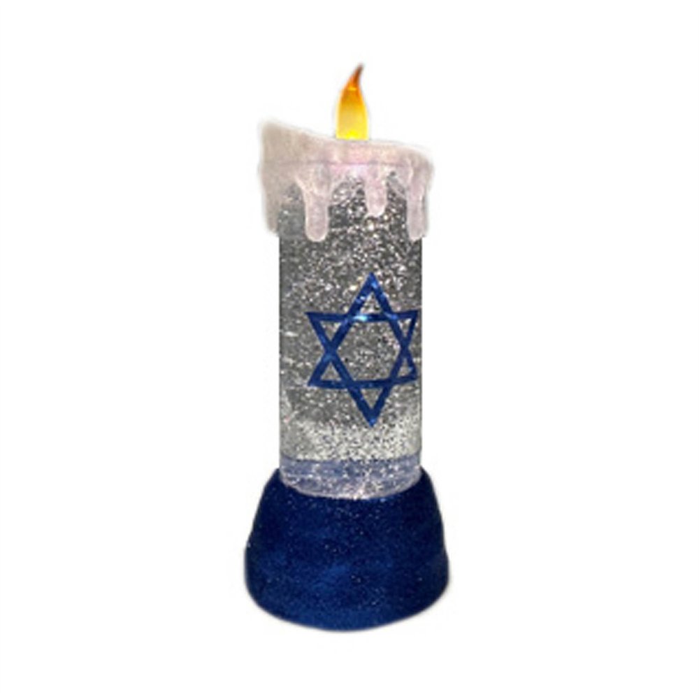 10" Blue And White Flameless Hanukkah Pillar Candle With Snow Globe HomeRoots