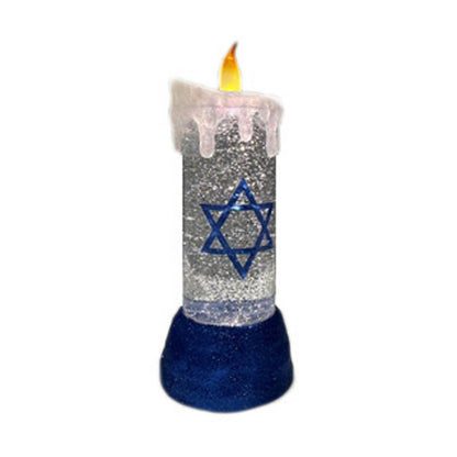 10" Blue And White Flameless Hanukkah Pillar Candle With Snow Globe HomeRoots