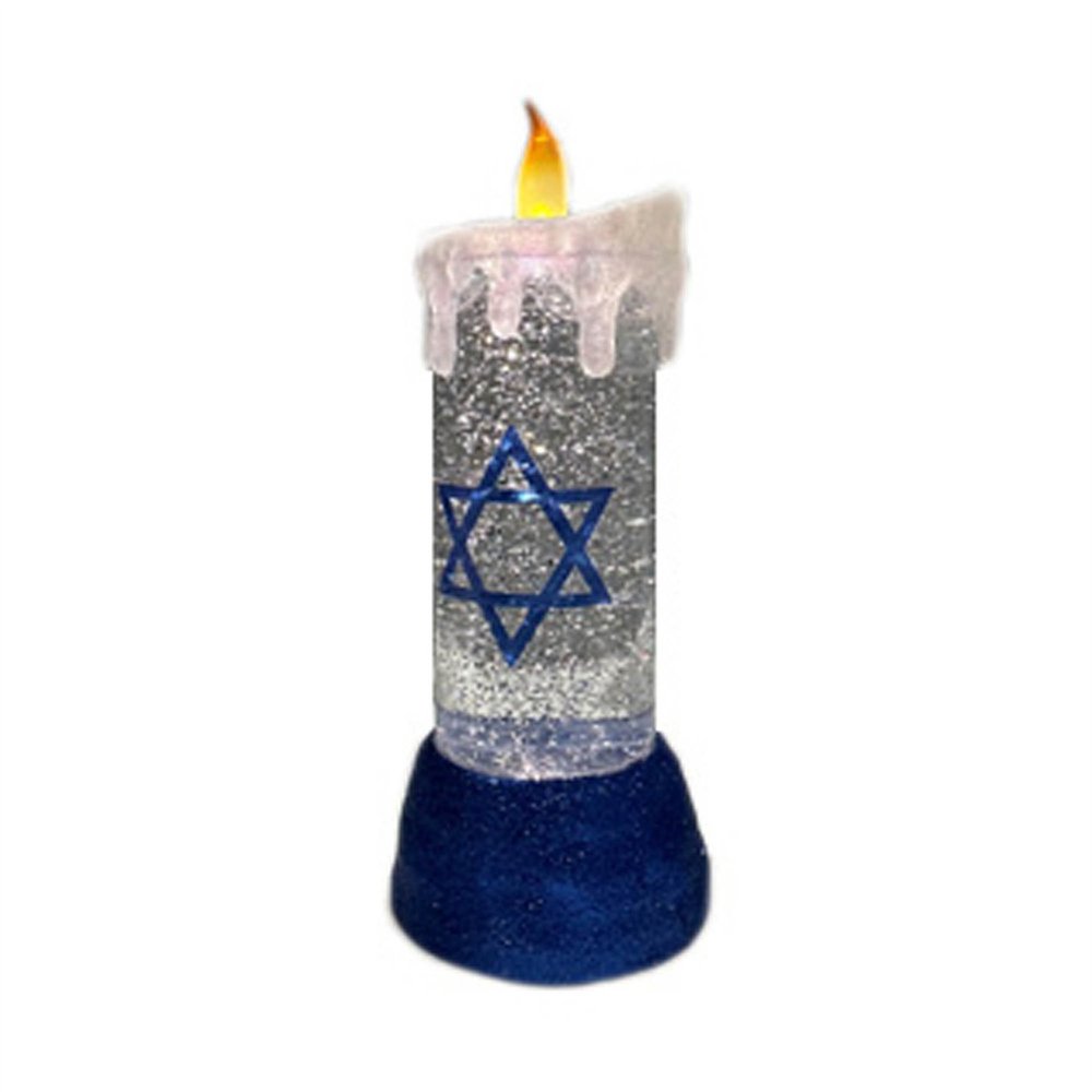 10" Blue And White Flameless Hanukkah Pillar Candle With Snow Globe HomeRoots