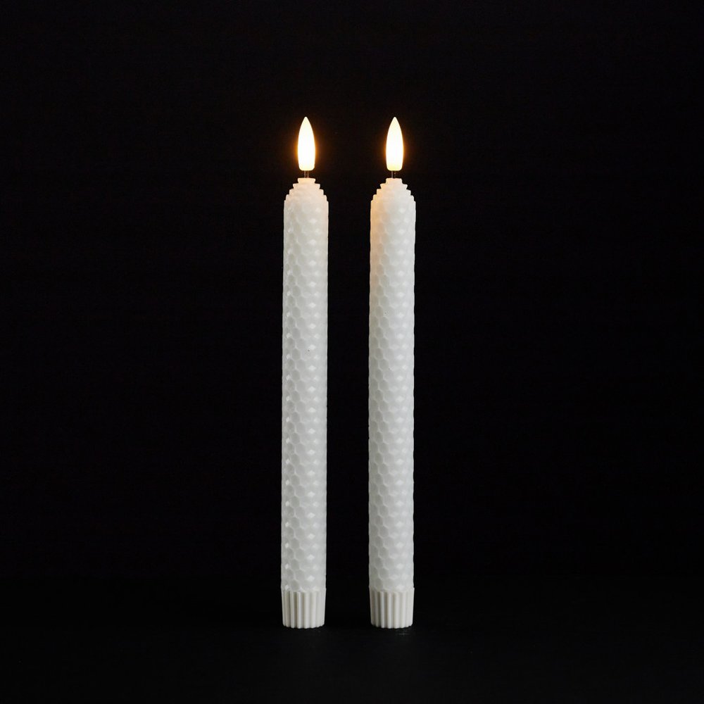 Set of Two White Unscented Candle Flameless Taper Candles HomeRoots