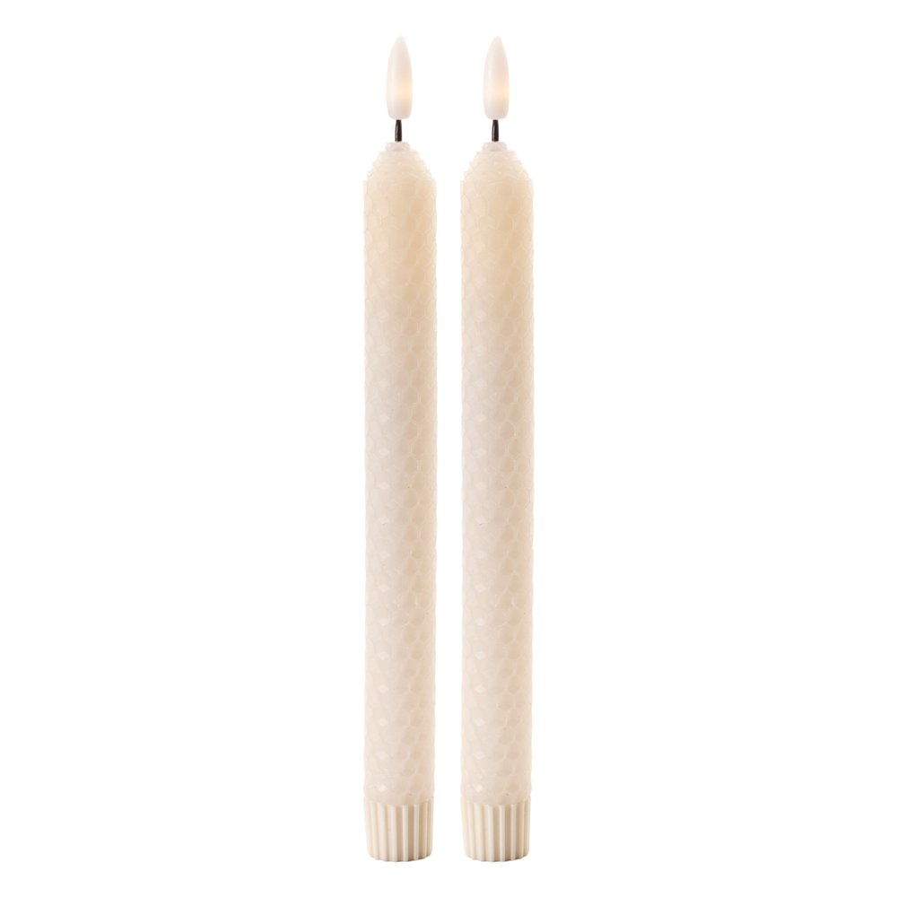 Set of Two Beige Flameless Taper Candles